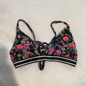 Black Floral Bikini Top